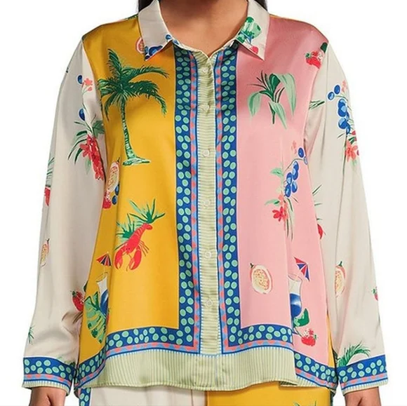 NWT 2PC Skies Are Blue Coordinating Border Print Long Sleeve Blouse/Jacket (2X) - Picture 2 of 13